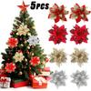 5/1 Stück Weihnachten Glitzer Künstliche Blumen DIY Weihnachtsbaum Hängeornamente Kunstblume für Weihnachten Neujahr Partydeko Geschenke
