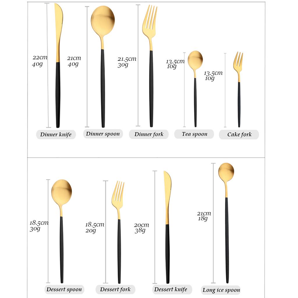 8Pcs Black Handle Gold Dinnerware Set Knife Tea Fork Spoon Cutlery Set Matte Kitchen Flatware Stainless Steel Complete Tableware