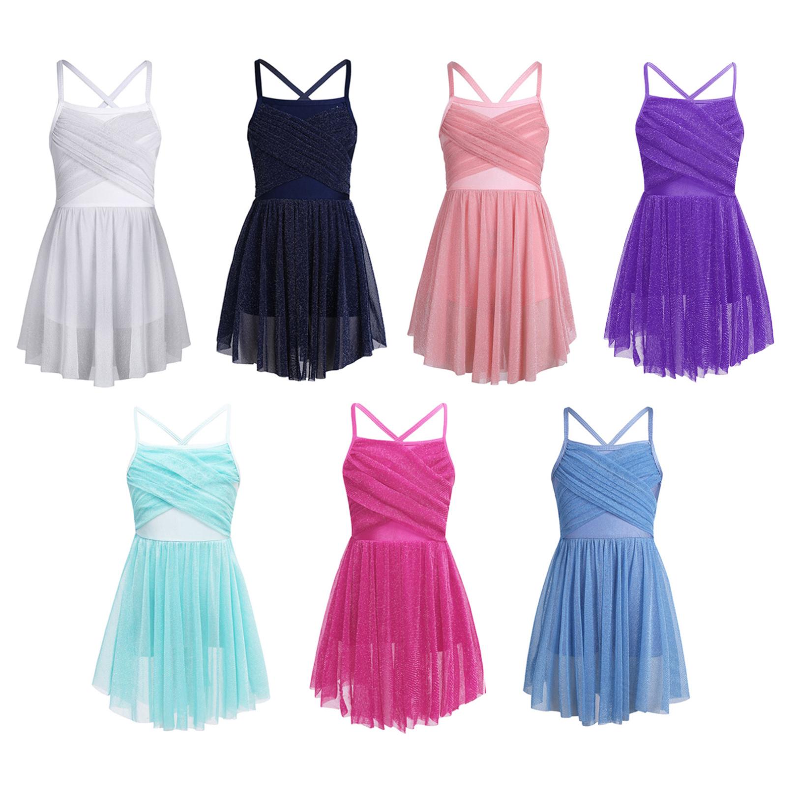 

Дитяча сукня-трико з блискучою сіткою для спагетті для дівчаток, балету, латиноамериканських танців, гімнастики 5-6 Years темно-синього кольору