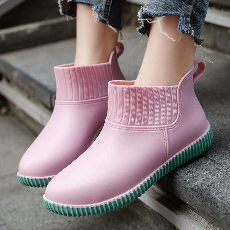 Japanese Rain Boots Women's Low-cut Waterproof Shoes Plus Velvet One-piece Non-slip Sole Work Rubber Shoes Fashion Rain Boots
