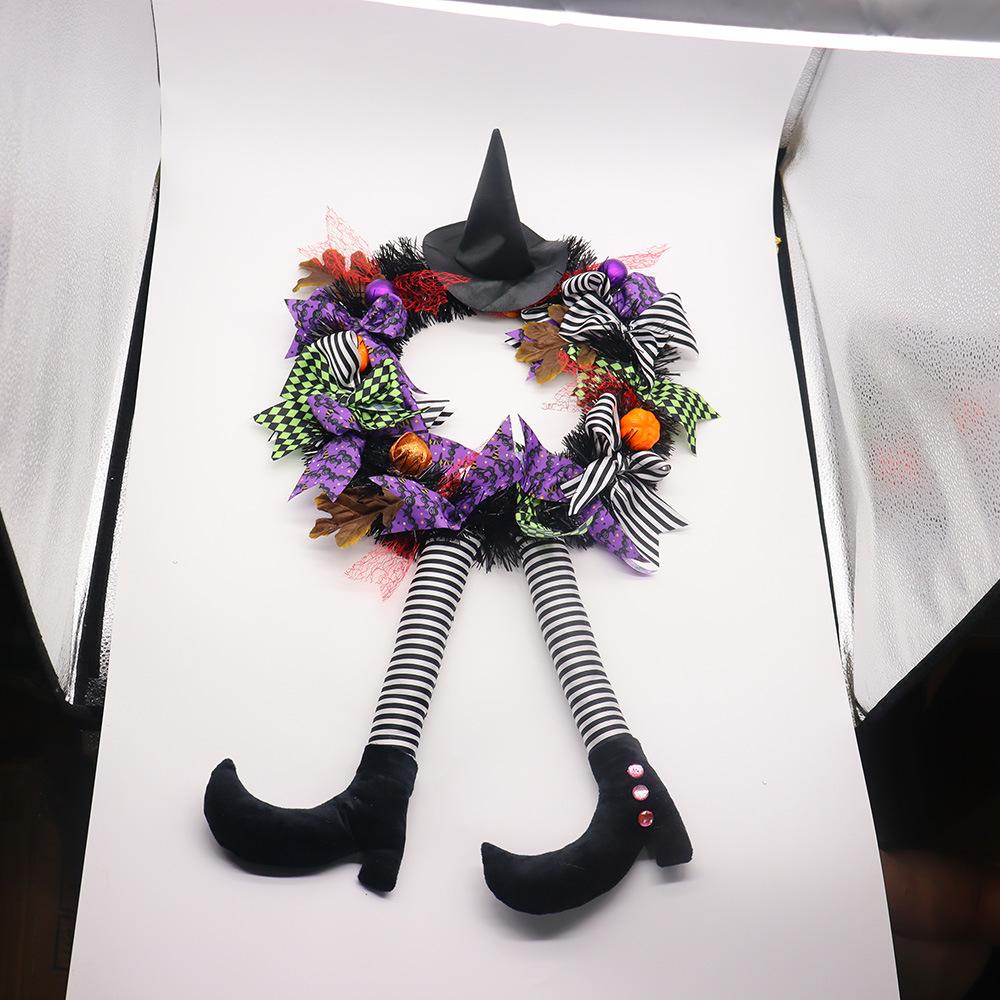 Halloween Horror Ornament Wreath Door Hanging Decoration Bow Witch Hat Leg Wreath Carnival Party Gifts Home Halloween Decor