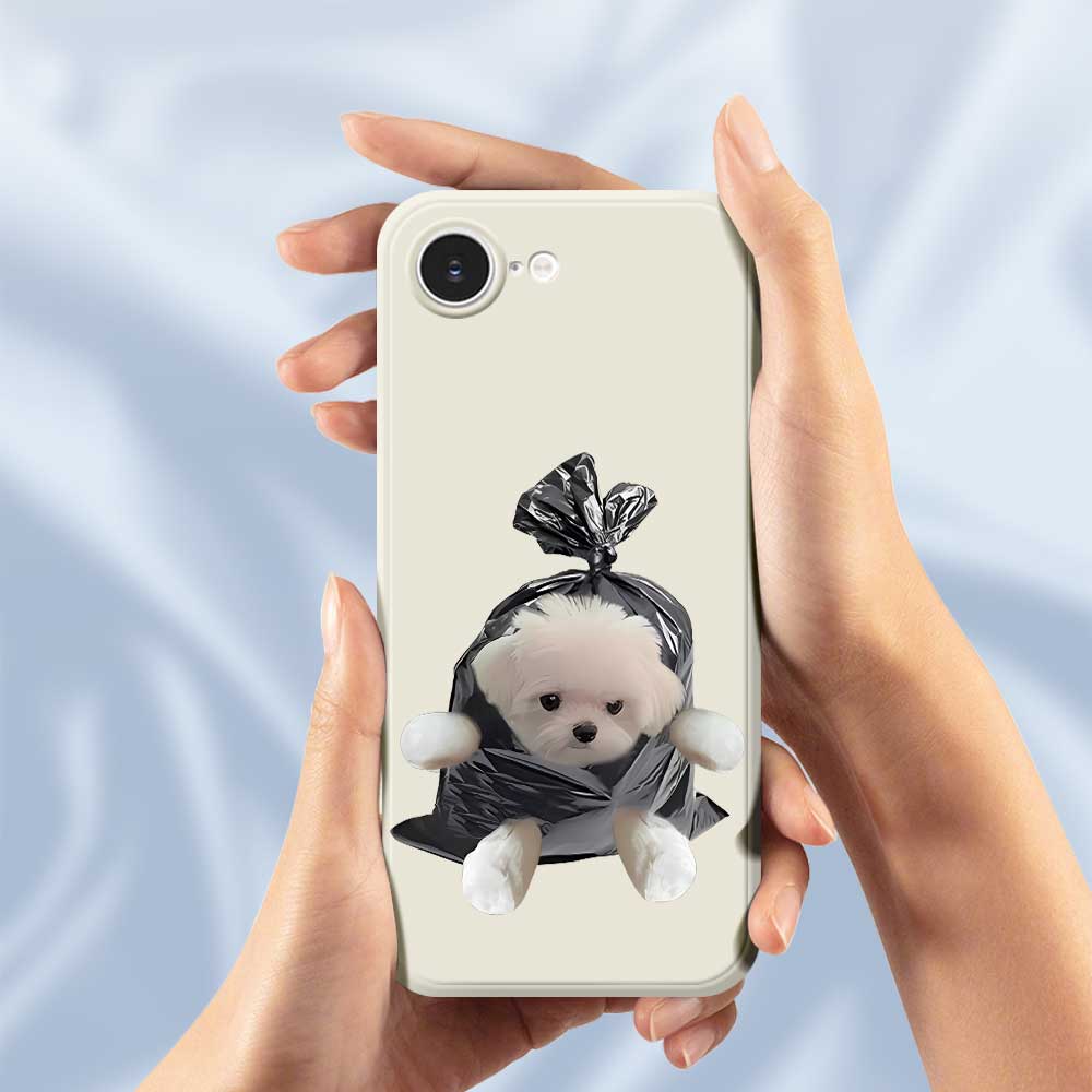 For iPhone 16e Case Garbage Bag Dog Pattern Printing Straight Edge TPU Phone Back Cover