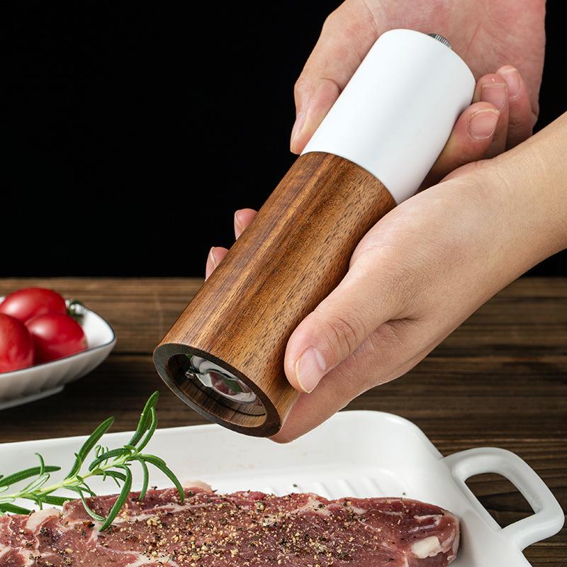 Wooden Salt Pepper Grinder Manual Spice Pepper Mill with Adjustable Ceramic Core Spice Mill Shaker Seasoning Bottle Kitchen Tool