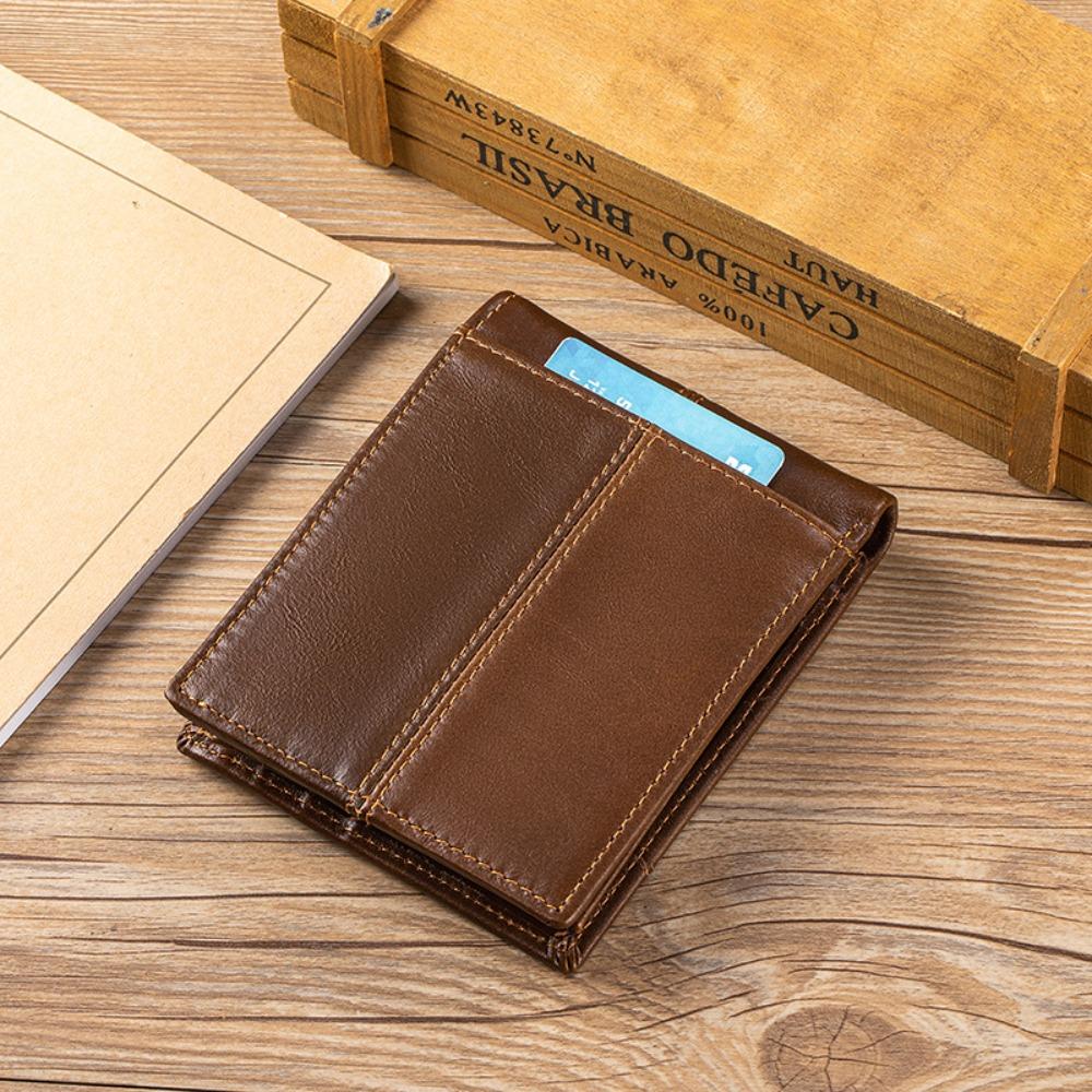 RFID Blocking Genuine Leather Men Wallet Bifold Short Purse Large Capacity Multi Card Slots Vintage Cowhide Pocket Money Bag
