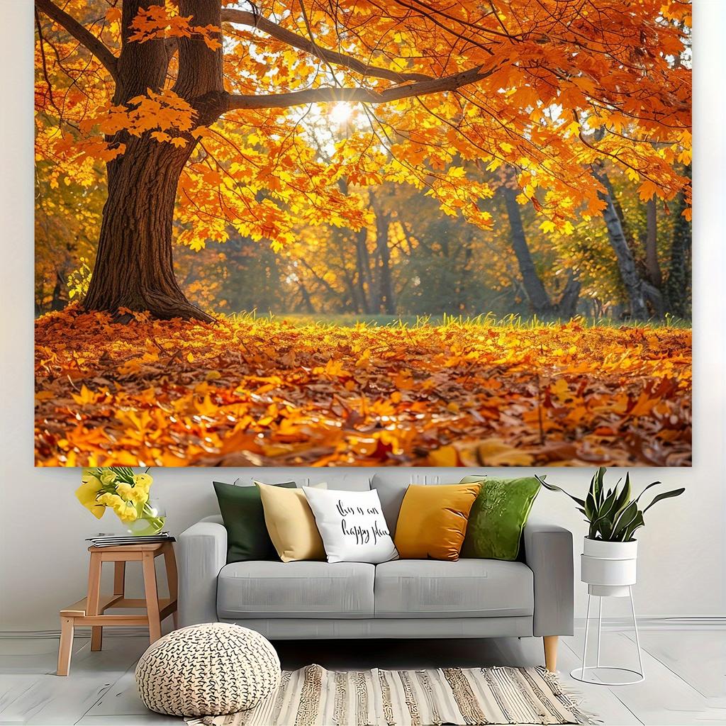 2D Plane, 1 Piece of Autumn Maple Leaf and Autumn Forest-themed Background Fabric, Presenting a Vibrant Autumn Scene
