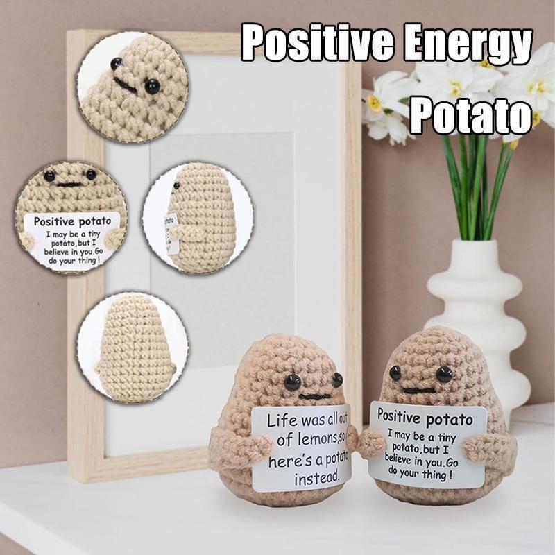 1 PCS Positive Energy Potato Mini Handmade Plush Knitted Doll with Card Fun Stress Relieving Knitted Doll Home Decoration