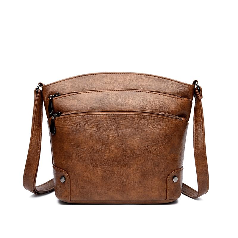 

New retro soft leather messenger bag women s multi-layer large-capacity shoulder bag fashionable versatile mother bag tide 24*22*11cm коричневый