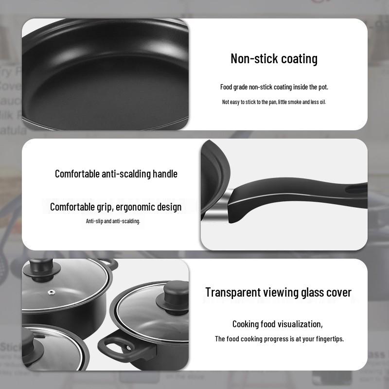 13-Piece Non-Stick Cookware Set: Includes Spatula, Soup Pot, Maifan Stone Pot, Milk Pot, Frying Pan
