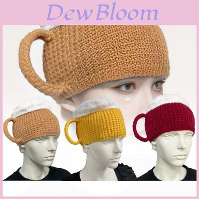Trendy 3d Beer Cup Knitted Beanie Hat For Winter Warmth In Yellow Wine Red And Khaki