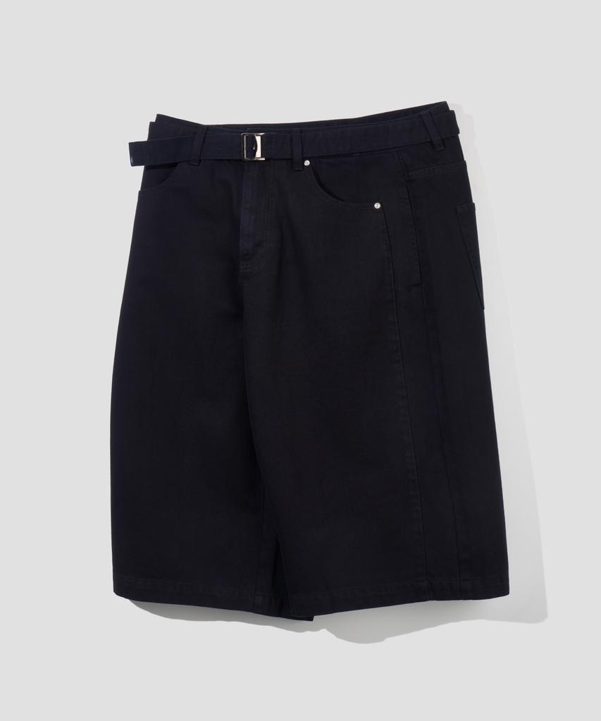 AGOD Belted Incision Cotton Bermuda Pants [Black]