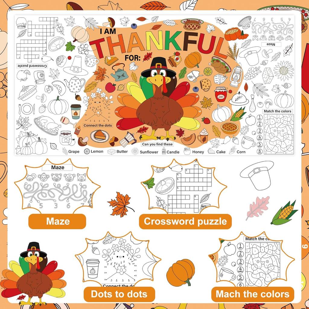 Thanksgiving Giant Coloring Poster Tablecloth 72 x 35.5 Inch Giant Drawing Paper Crafts for kids Turkey Themed Coloring Poster Thanksgiving Paper