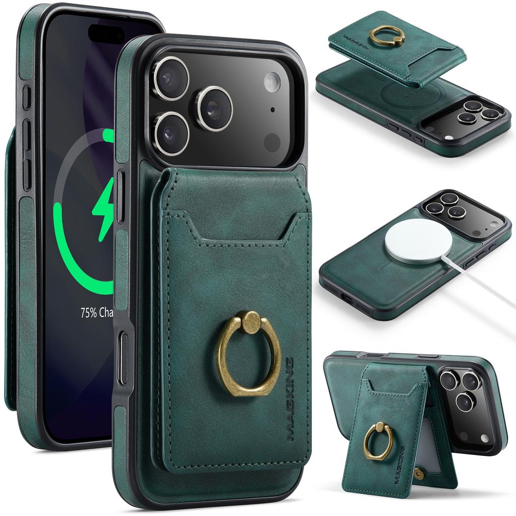 2 in 1 Detachable Magnetic Ring Holder Cards Solt Wallet Leather Case For iPhone 17 Pro Max 16 Plus 15 Plus 14 13 12 11 Cover