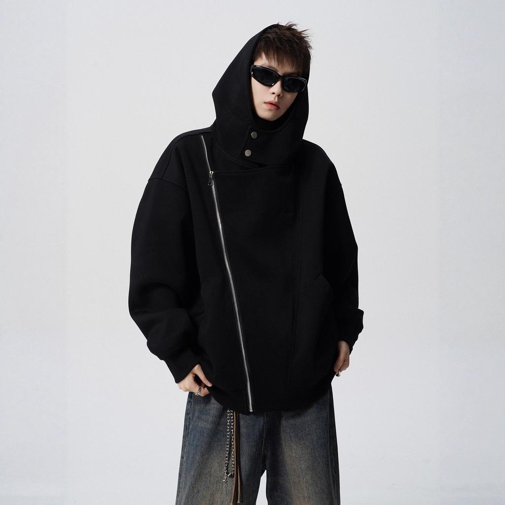 Double Zipper Cardigan Sweater Men's Autumn American Versatile Couple Jacket Loose Hooded Jacket