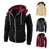 Men Autumn Coat Contrast Colors Hooded Hat Long Sleeves Pockets Warm Plush Drawstring Cardigan Spring Hoodie Coat for Daily Wear
