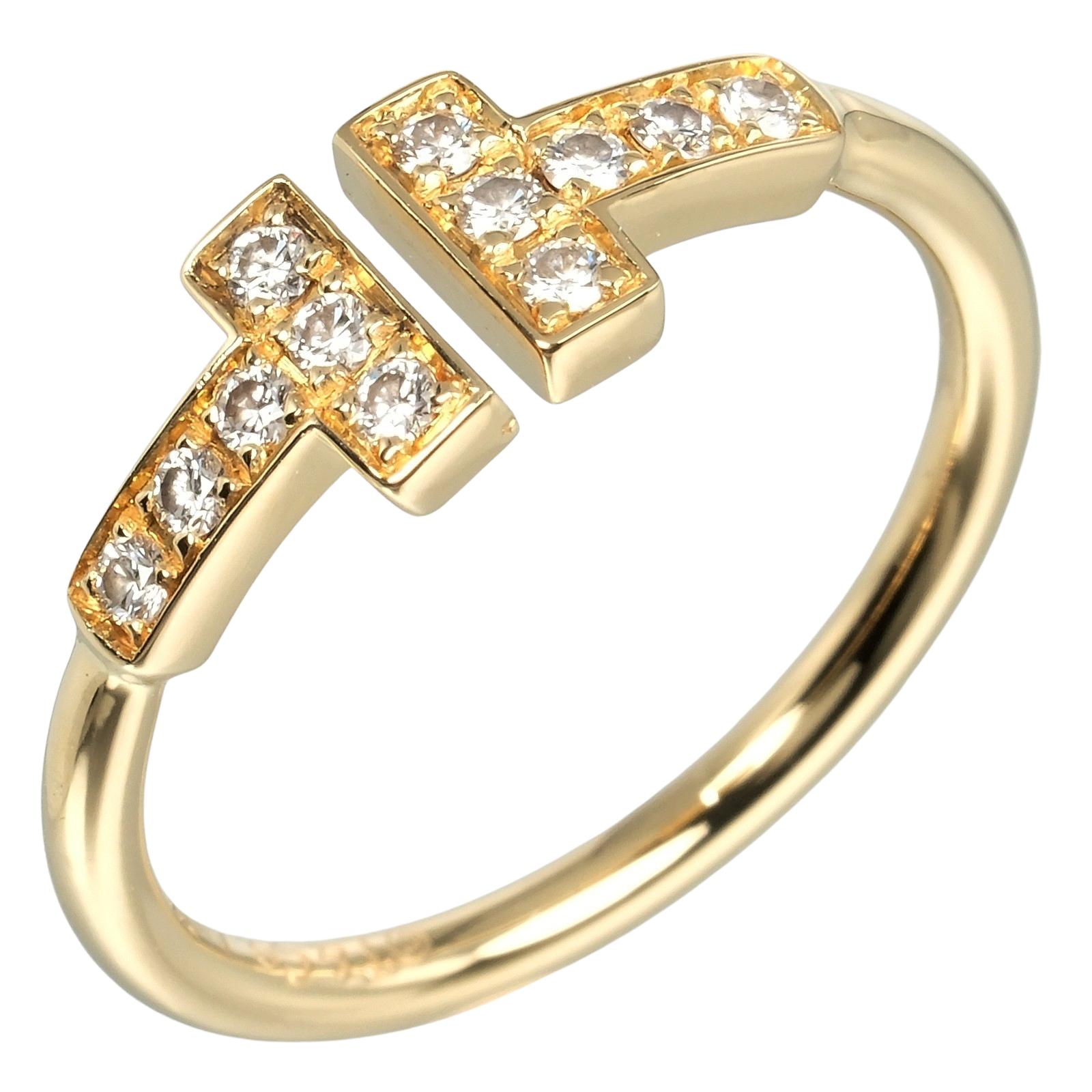 

TIFFANY&Co. T wire Ring K18 yellow gold/diamond #4.9(US Size) 2.38g Women Used