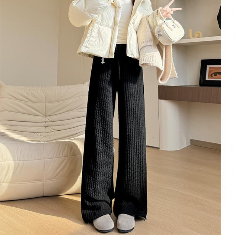 White Cotton Cotton Pants for Women Wearing Autumn and Winter New Loose Straight-leg Sweatpants Thickened Casual Wide-leg Pants Plus Velvet Pants
