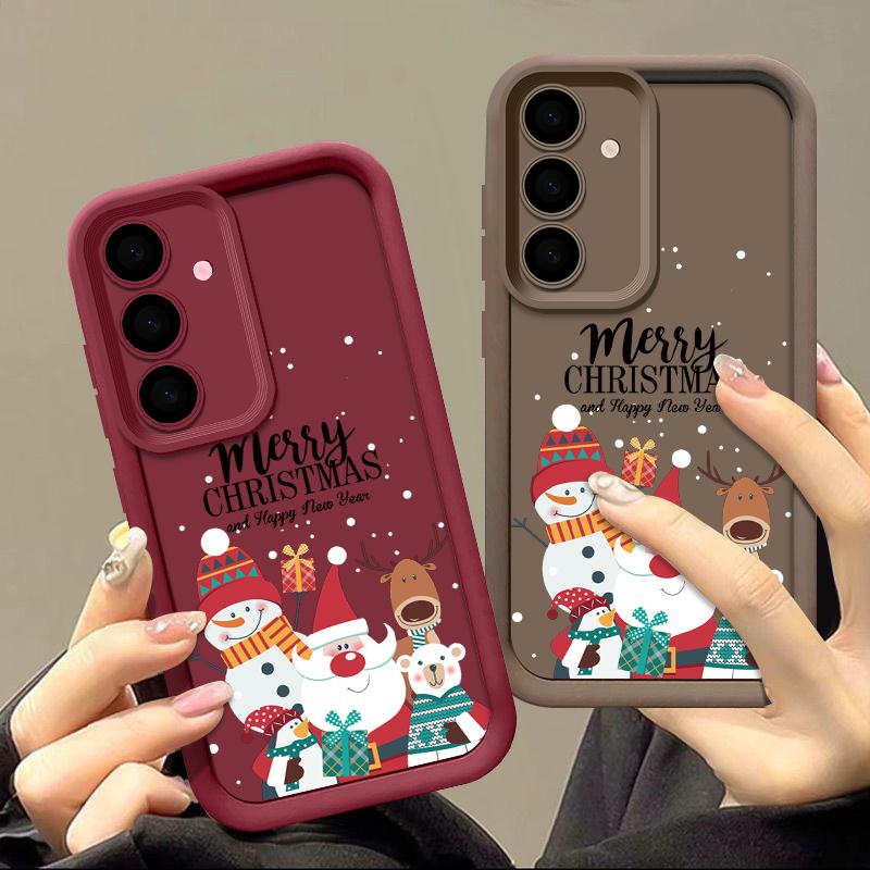 Santa Claus Snowman Print Phone Case For Samsung S24 Ultra S23 S22 S21 Plus S20 FE A55 A35 A54 A53 A52 A34 A14 Christmas Shockproof Soft Phone Cover