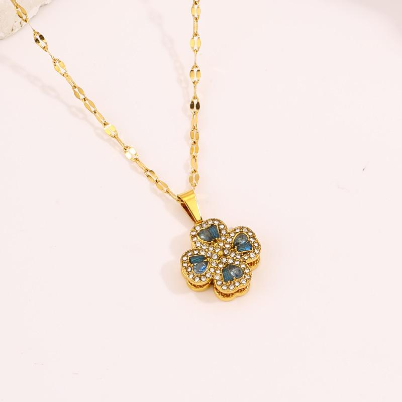 Necklace Light Luxury High Sense Niche Titanium Steel Necklace Trendy Brand Four-leaf Clover Rotatable Temperament Versatile Zircon Necklace Women