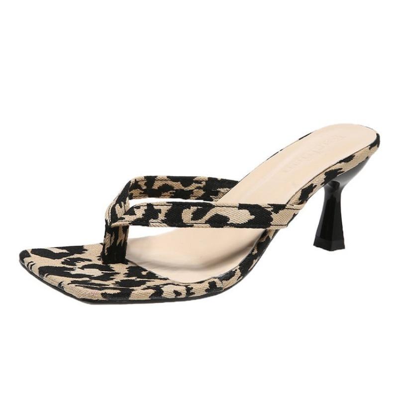 Fashion Elegant High Heels Slippers Women Fashion Sandals Woman Leather Flip Flops Mule Dress Party Shoes Claquettes Femmes Tongs Femme