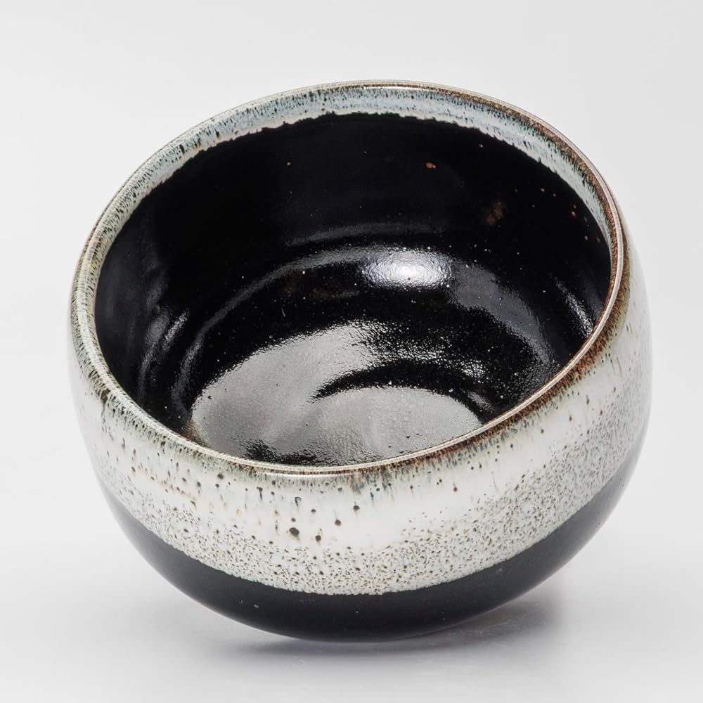 Mino Ware Matcha Bowl Black and White 12.5cm Diameter Japanese Tea Ceremony Ceramic Bowl