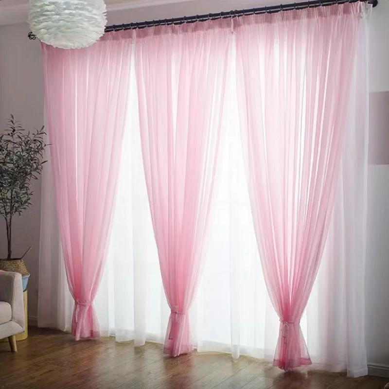 Solid Color Semi Transparent Voile Sheer Tulle Curtains Rod Pocket Colorful Curtains for Bedroom and Living Room