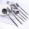 30-piece Black Handle Gold Cutlery Set Matte Finish Dinnerware Set Stainless Steel Knife Fork Spoons Kitchen Utensils Complete