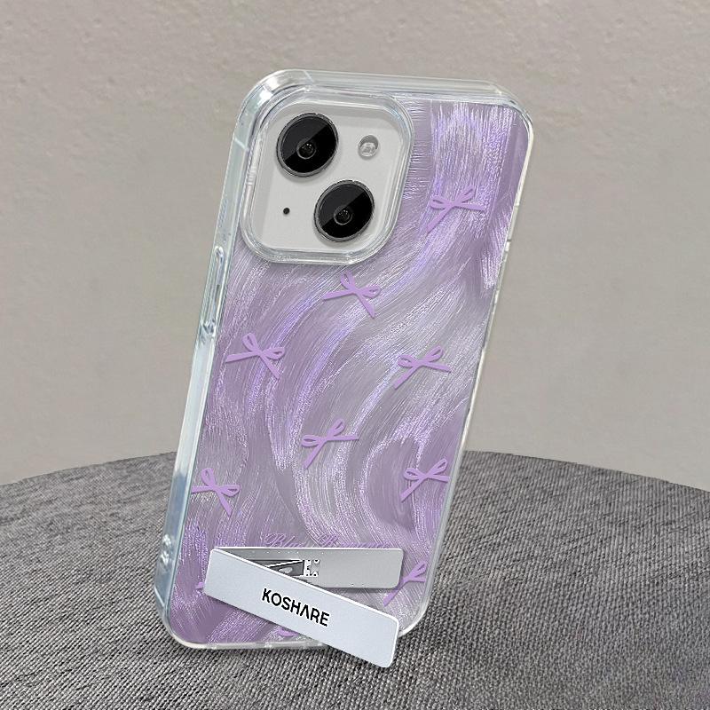 Suitable for Huawei Mate60pro Mobile Phone Case Nova12/7 Smudge Bow Bracket Lanyard Honor 100 Feather Yarn