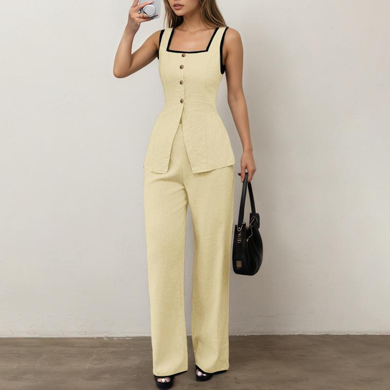 ZANZEA Dámské bezrukávové topy a kalhoty Letní dvoudílné soupravy