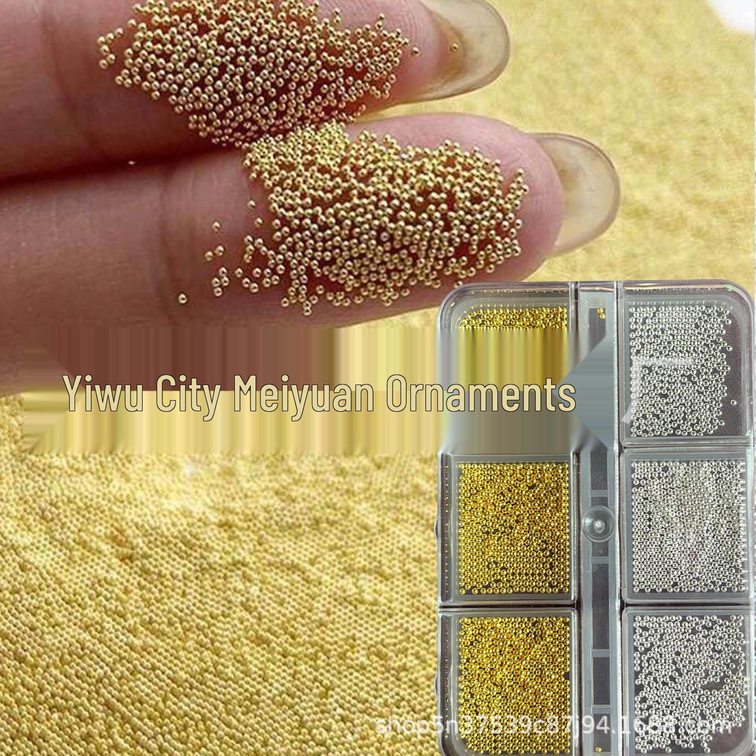 Mini Metal Nail Art Steel Beads Set - 6 Grids Gold & Silver Caviar
