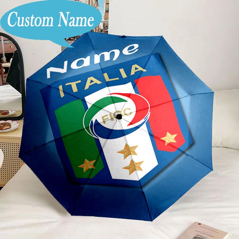 Custom Name Umbrella Italian Football Crest Umbrella 8-Frame for Travel, Camping, Casual Lightweight Portable, Essential for Family Gifts