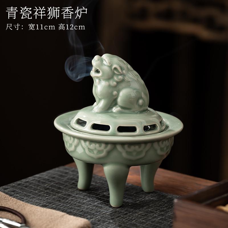 Handmade Ceramic Incense Burner with Metal Lid - Zen Meditation Home Decor Spiritual Gift Yoga Relaxation Incense Ash Catcher