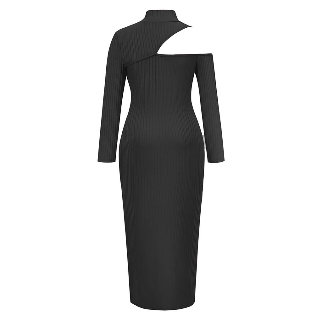 Damen Sexy Farbe Rollkragen Sexy Schlitz Temperament Kleid