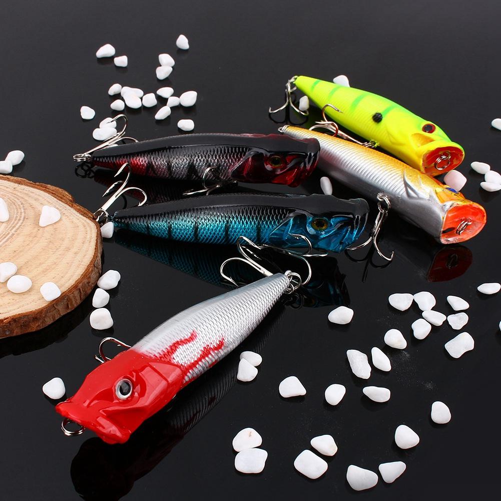 Double Hook Popper Lures 9.5cm 5pcs Topwater Bass Lures Floating Crankbaits for Casting and Trolling