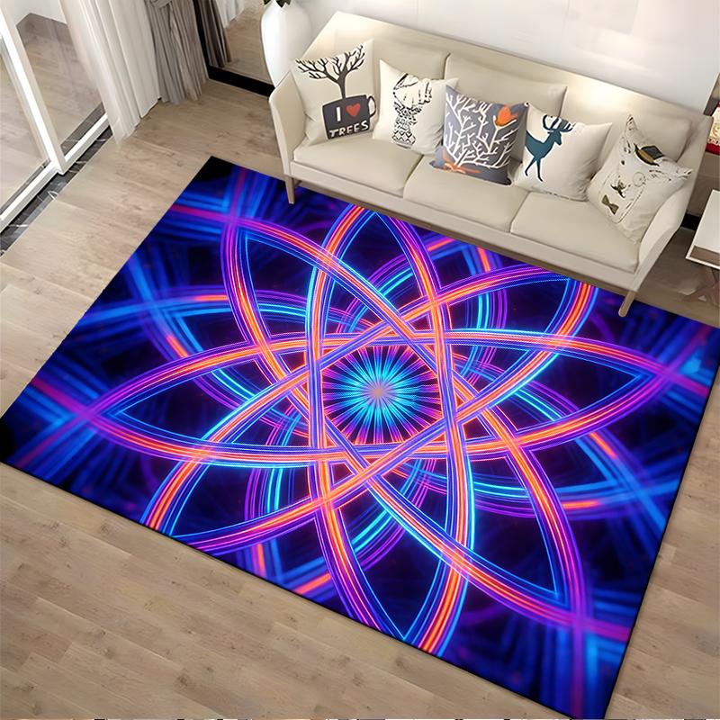 "Colorful Neon Abstract Pattern Carpet, Bright Geometric Floor Rug" Suitable for use as an anti-slip for living room bedroom sofas
