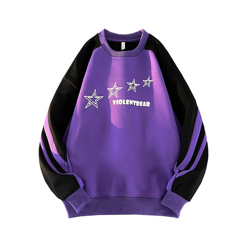 American Fashion Brand Contrasting Color Splicing Round Neck Ins Trendy Loose and Versatile Couple Jacket Spring New Sweatshirt for Men and Women