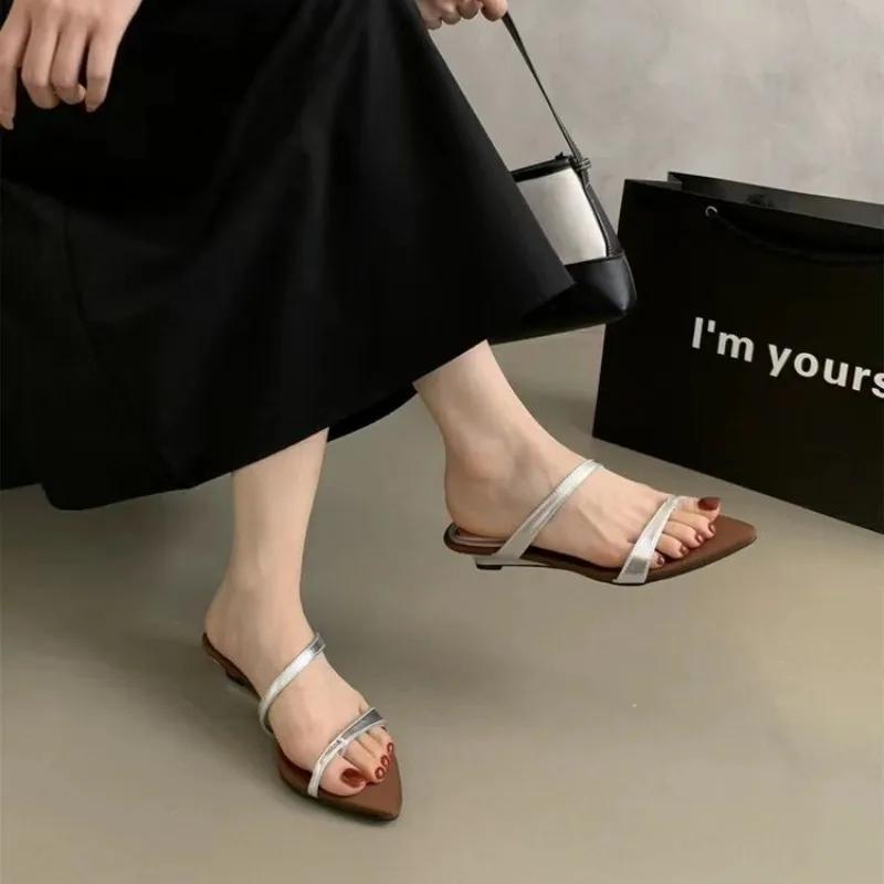Fashion Ladies Shoes 2025 Hot Sale Open Toe Women's Slippers Fashion Dress Summer New Pointed Toe Elegant Shoes for Women Zapatos Mujer