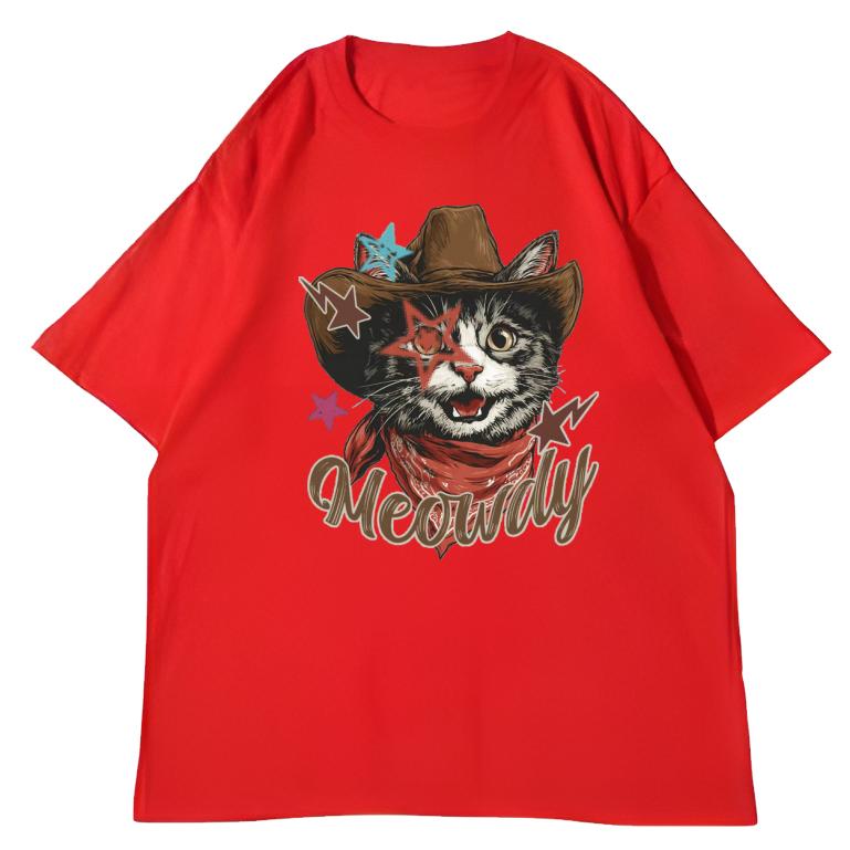 

Adult and Children Western Cowboy Cat American Retro Pure Cotton Versatile Couple and ParentChild MultiColor TShirt S