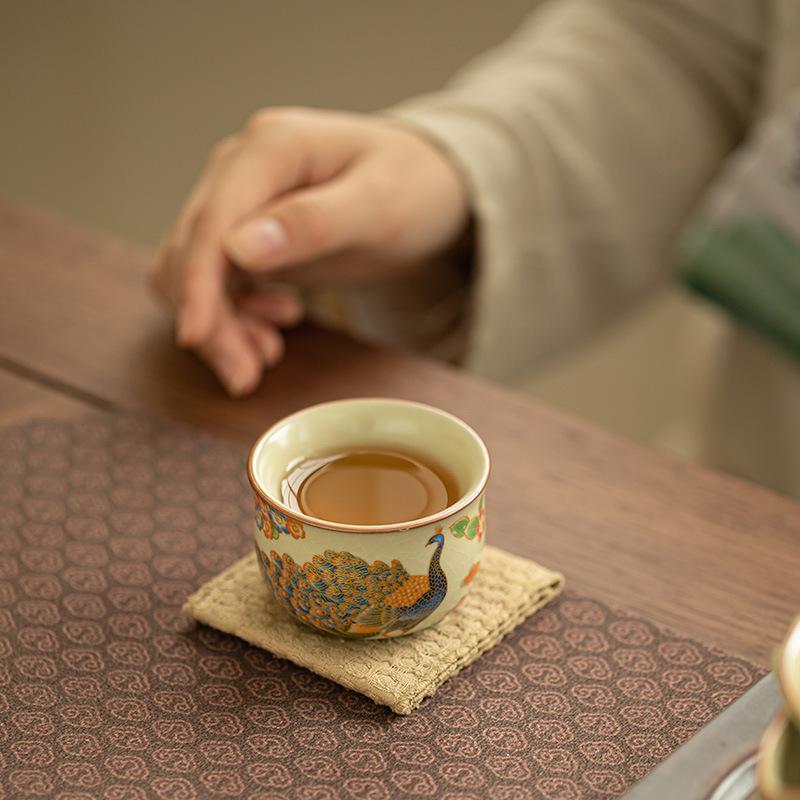 Chinese Retro Ru Kiln Tea Cup Ceramic Tea Cup Household Water Open Piece Can Raise Cup Kung Fu Tea Set