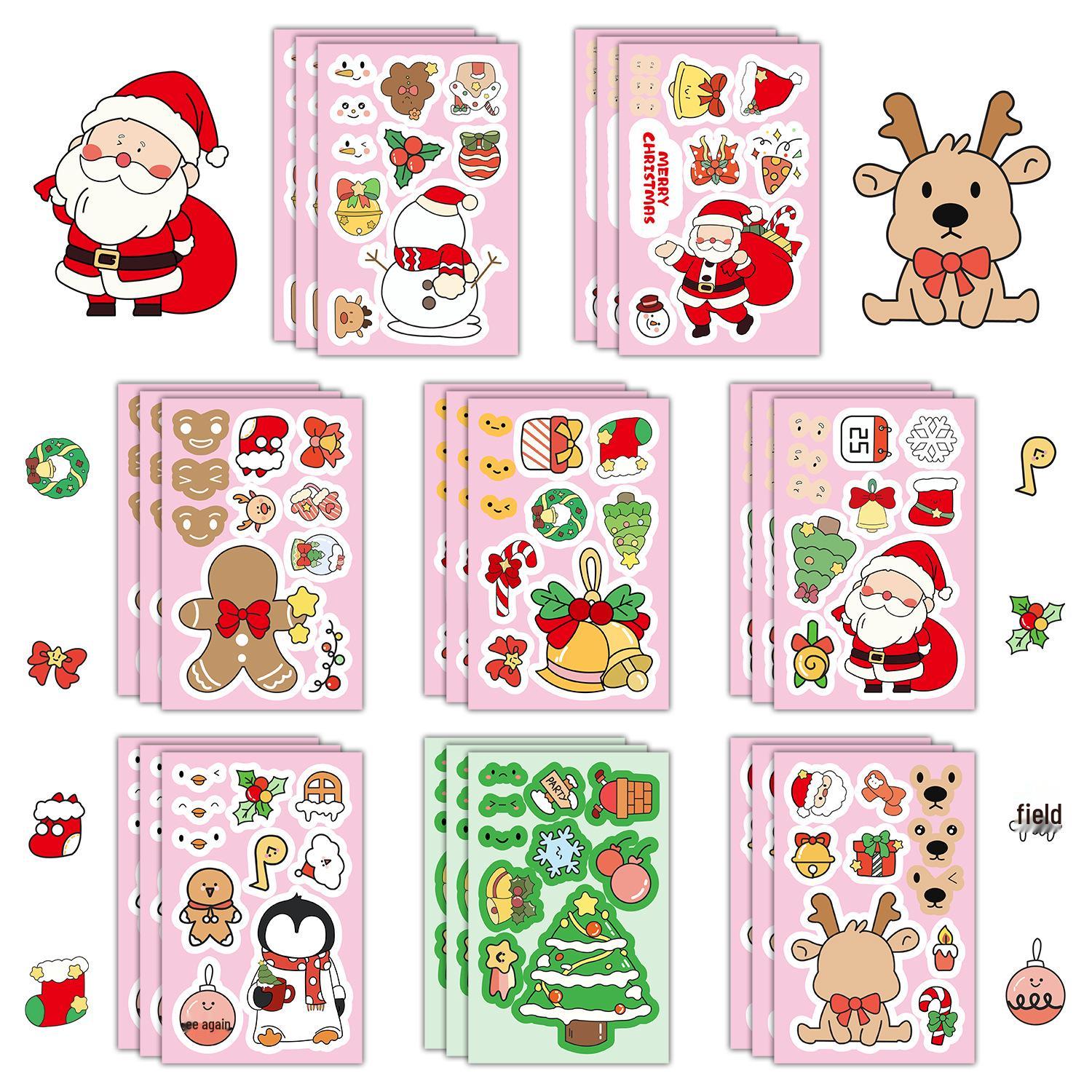 8 Nordic Christmas Face Swap Stickers: Santa & Reindeer DIY Educational Stickers for Kids