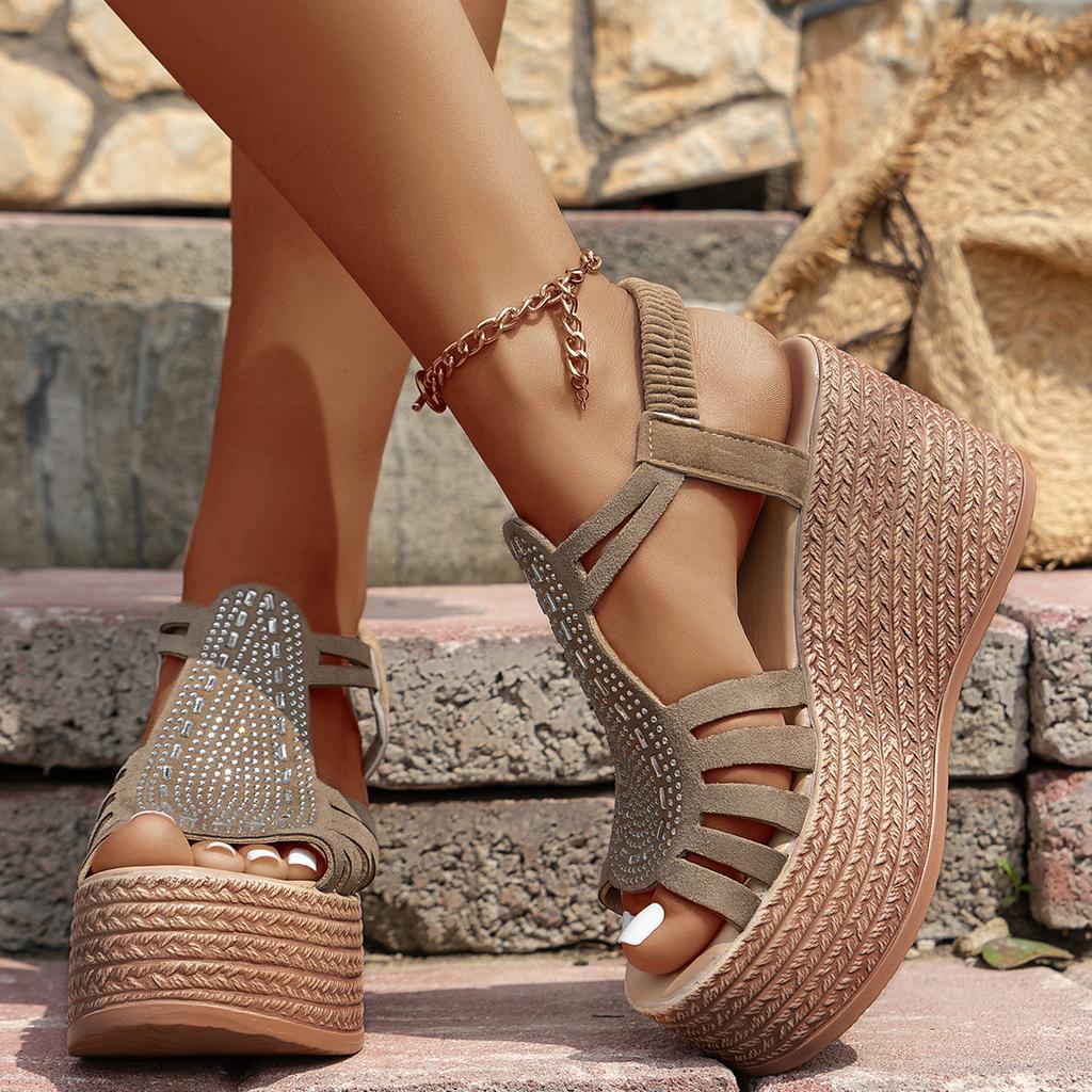 Fashion Aphixta Platform Sandals Super High Wedge Heel Woman Sandals Crystal Upper Women Summer Shoes Chunky Heel Sandals Big Size 43