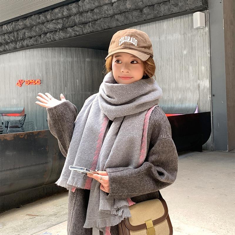 Autumn and Winter High-end Scarf Sweet Simple Shawl Warm Thickened Scarf Women