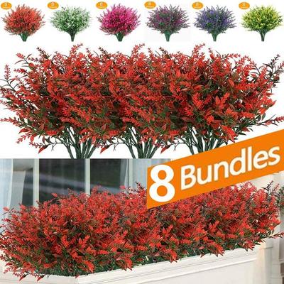 8 Mazzi/Confezione Fiori Finti Lavanda Artificiale da Esterno Resistenti ai Raggi UV Arbusti Piante Non Sbiadiscono Finta Plastica Verde per Piante da Appendere Giardino Portico ARI