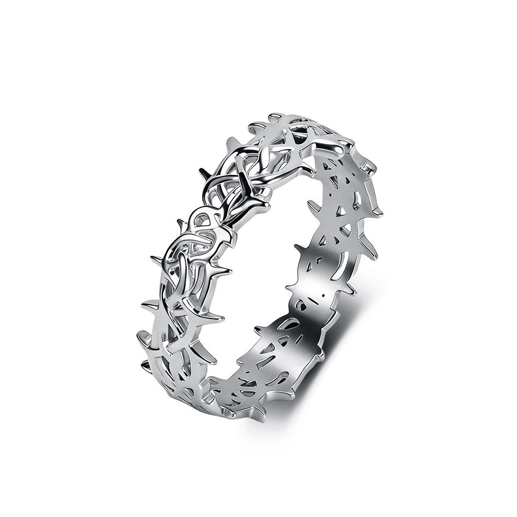 Ins Genderless Thorn Ring European and American Hollow Mori Series Does Not Fade Tail Ring Index Finger Ring 2026 7#