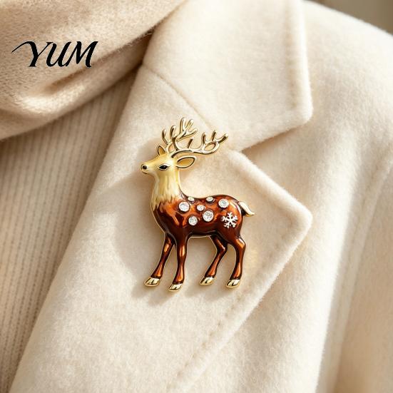 Mini Reindeer Brooch Christmas Pin, Rhinestone Elk Lapel Sweater Alloy Cardigan Coat Suits Accessories, Jewelry Gift for Xmas