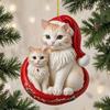 Christmas Pendant 2D Acrylic Cat Wearing Xmas Hat Charm Car Hanging Ornament Festive Atmosphere