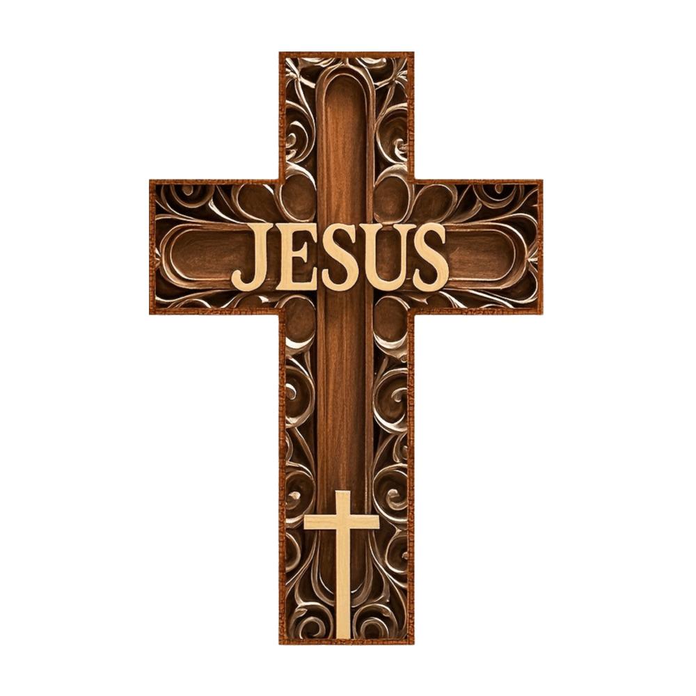 12 x 8 Inch Cross Wall Decor 2D Inspirational Christians Cross Sign Wall Art Decor Faith Love Blessed Christians Hanging Sign