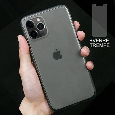 Case for iPhone 12 Pro + Tempered Glass Screen Protector, Soft Silicone Protective Bumper Clear Gray
