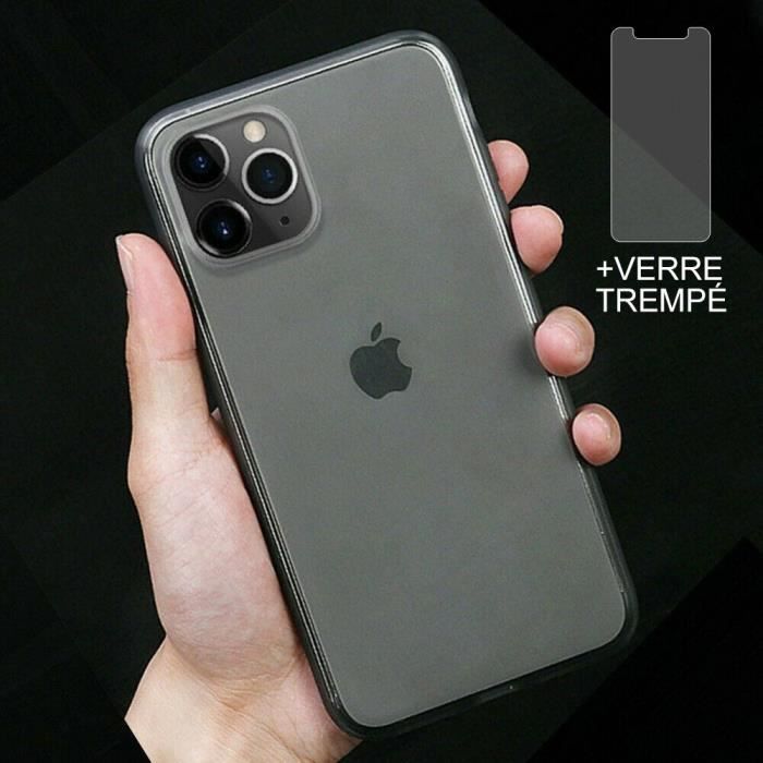 Coque pour iPhone 12 + Verre trempé Protection écran,Souple Silicone étui Protecteur Bumper Clair Gris