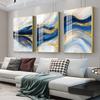 3PCS/Set Golden Blue Abstract Ocean Canvas Painting Modern Artwork Luxury Poster and Print Wall Art Picture Home Decor Frameless