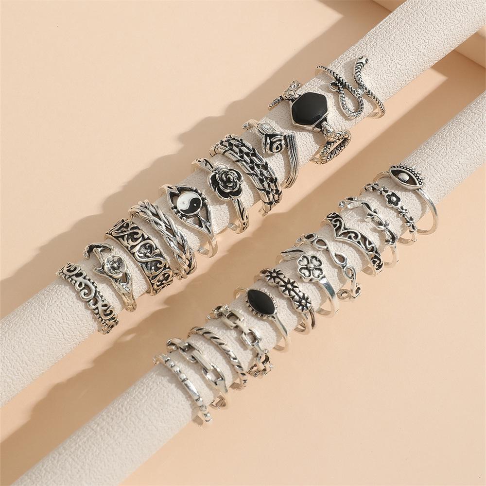 Women Bohemian Carved Unique Retro Flower Knuckle Rings Set 22 In 1